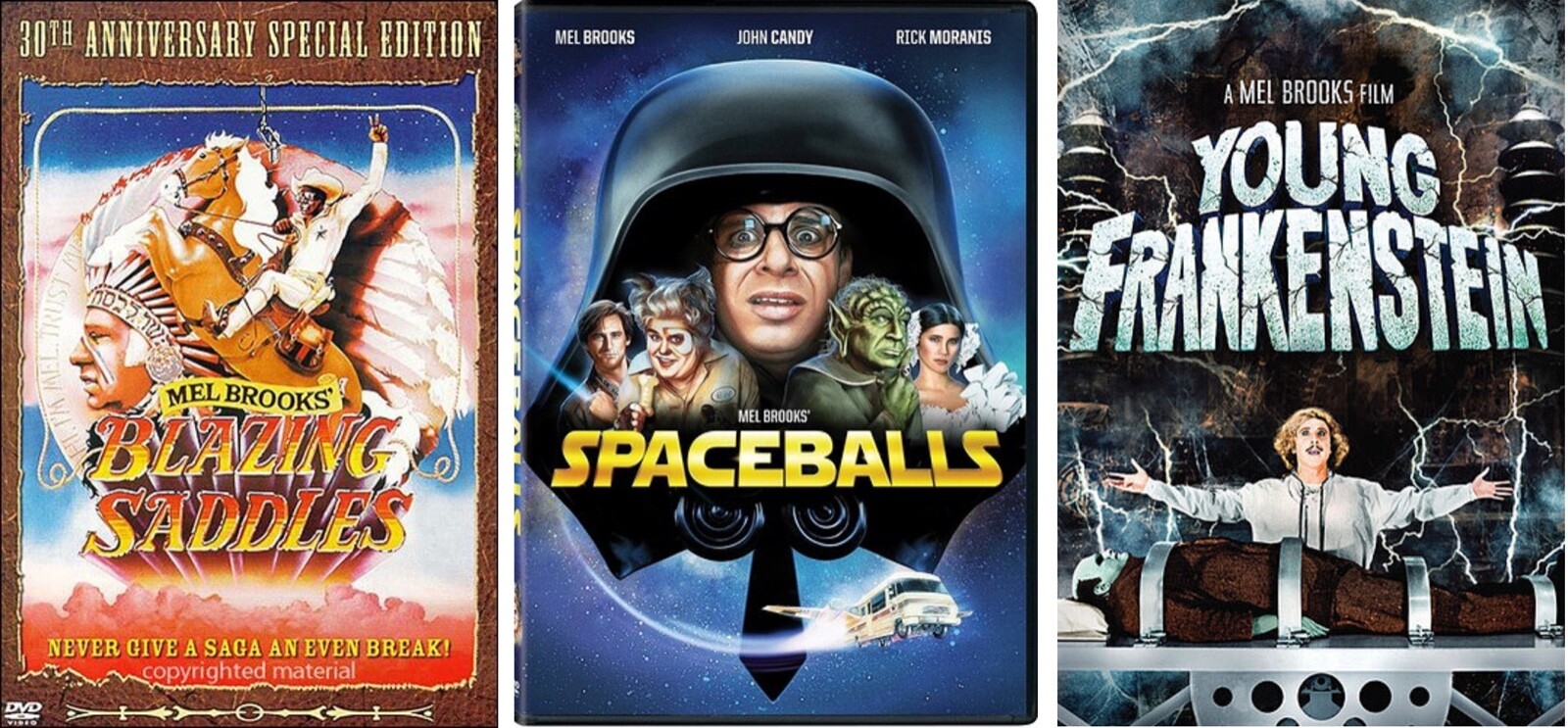 Mel Brooks Trilogy Blazing Saddles, Spaceballs, & Young Frankenstein 3 DVD Set N