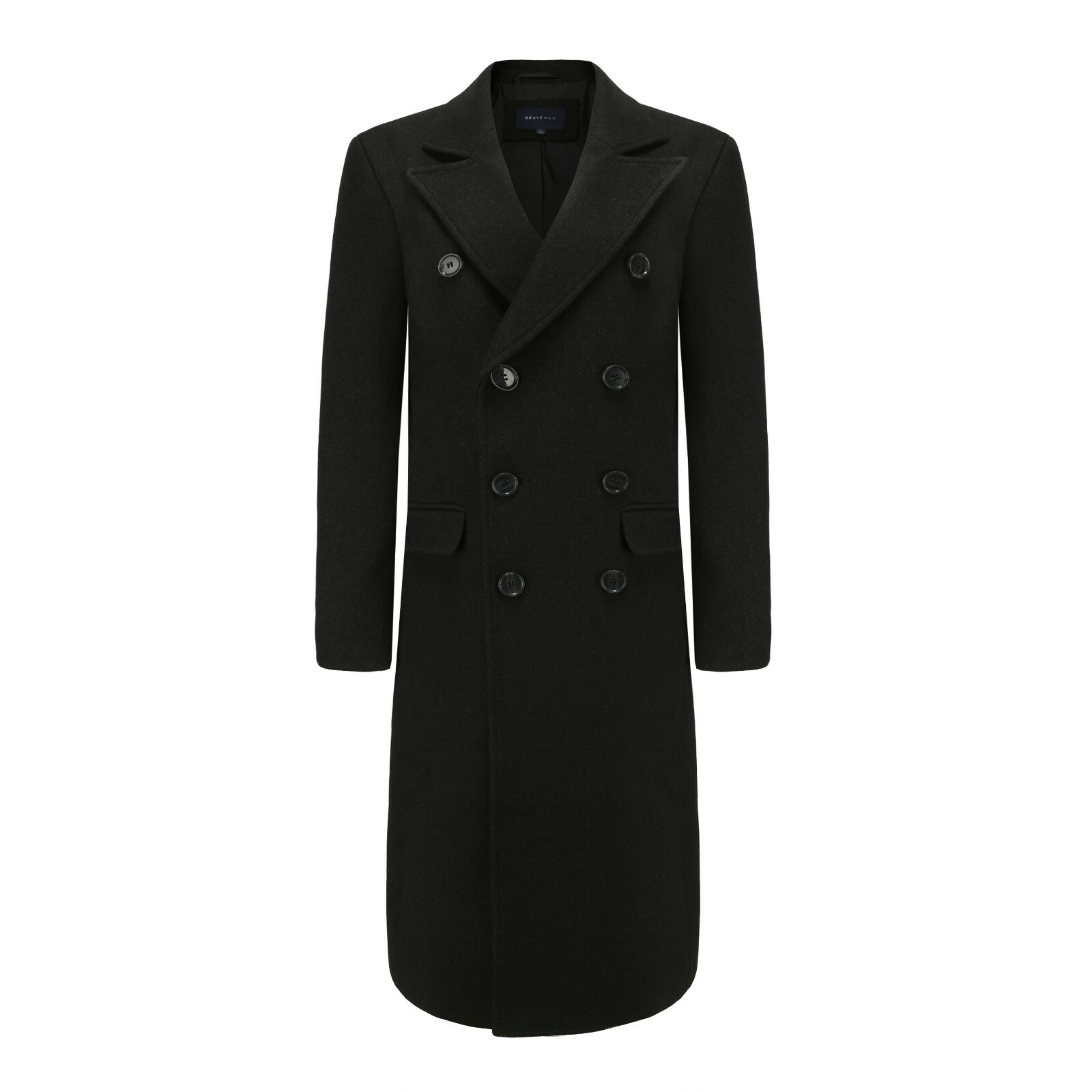 Men's Knee Length Wool Blend Three Button Long Jacket Overcoat Top Coat