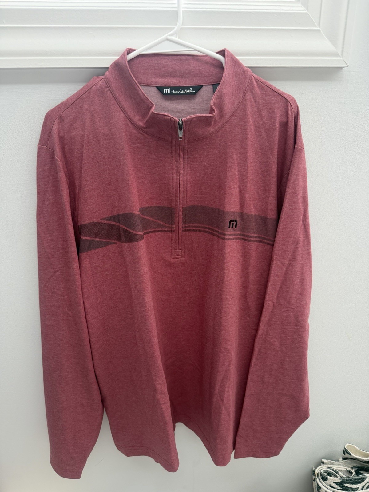 TravisMathew Mens XL Red Heather 1/4 Zip Pullover Golf Performance Stripe TravisMathew Mens XL Red Heather 1/4 Zip Pullover Golf Performance Stripe