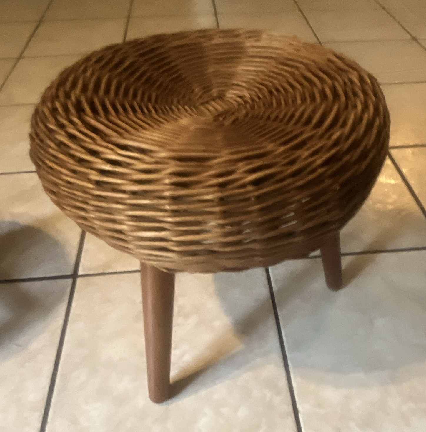 Vintage 1950s Mid Century Modern Wicker Tripod Stool - Tony Paul Style (Yugoslav