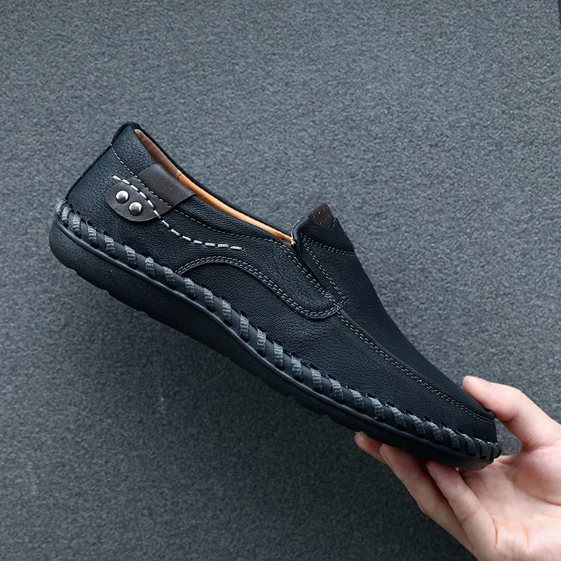 Men\'s Hand Sewn Leather Shoes Flat Comfortable Loafers Moccasins Dress Shoes