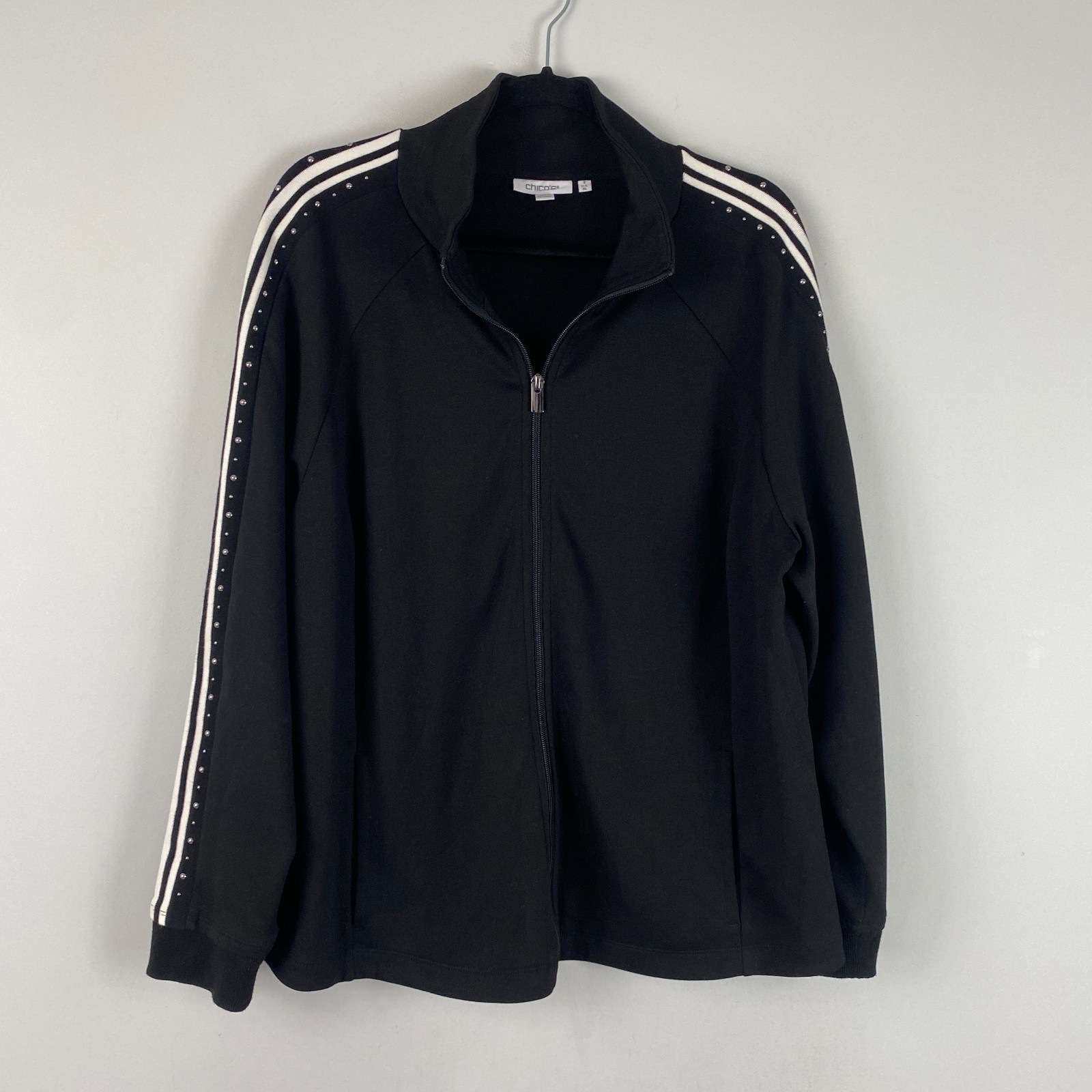Chicos Zenergy UPF Stud Trim Jacket Size 3 US XL Black Stripe Full Zip