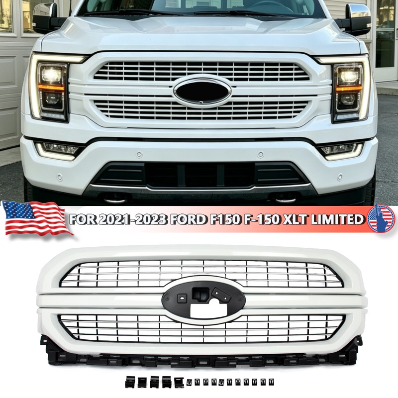 Oxford White For 2021-2023 Ford F150 F-150 Limited XL Front Grille Bumper Grill