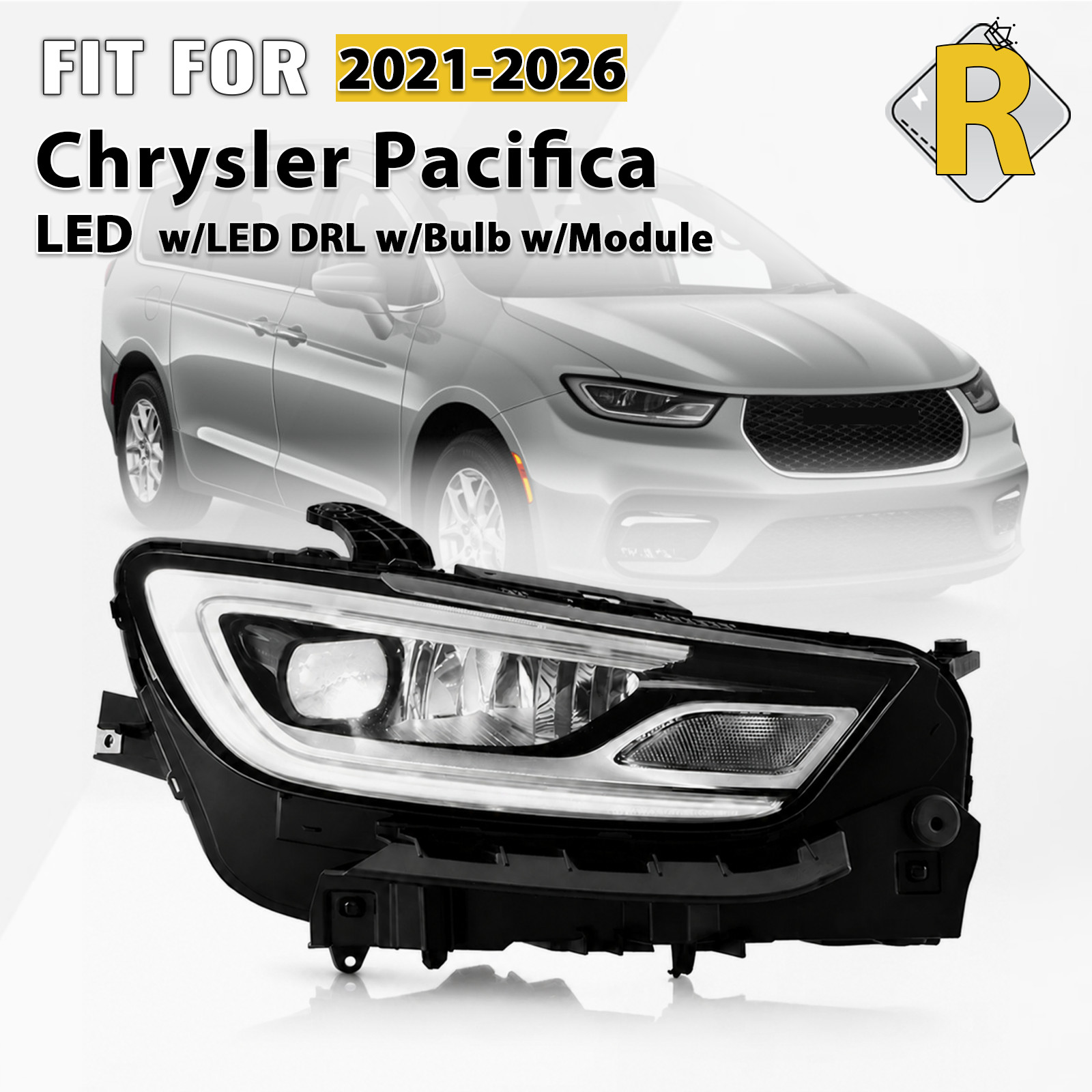 Full LED Projector Headlight For 2021-2026 Chrysler Pacifica w/LED Module Right
