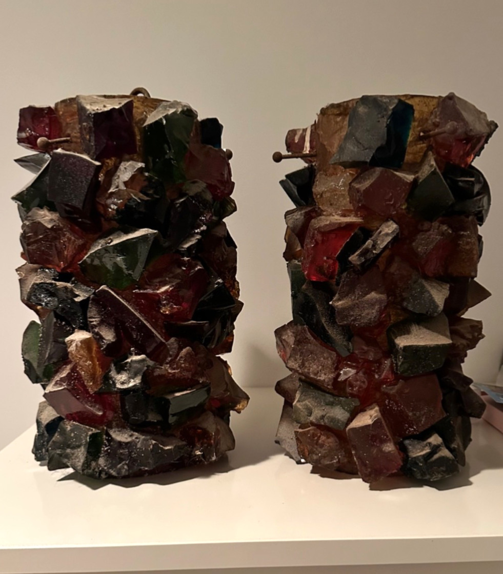 RARE PAIR Vintage Rock Candy Acrylic Brutalist Hanging Swag Lights 1960 MCM