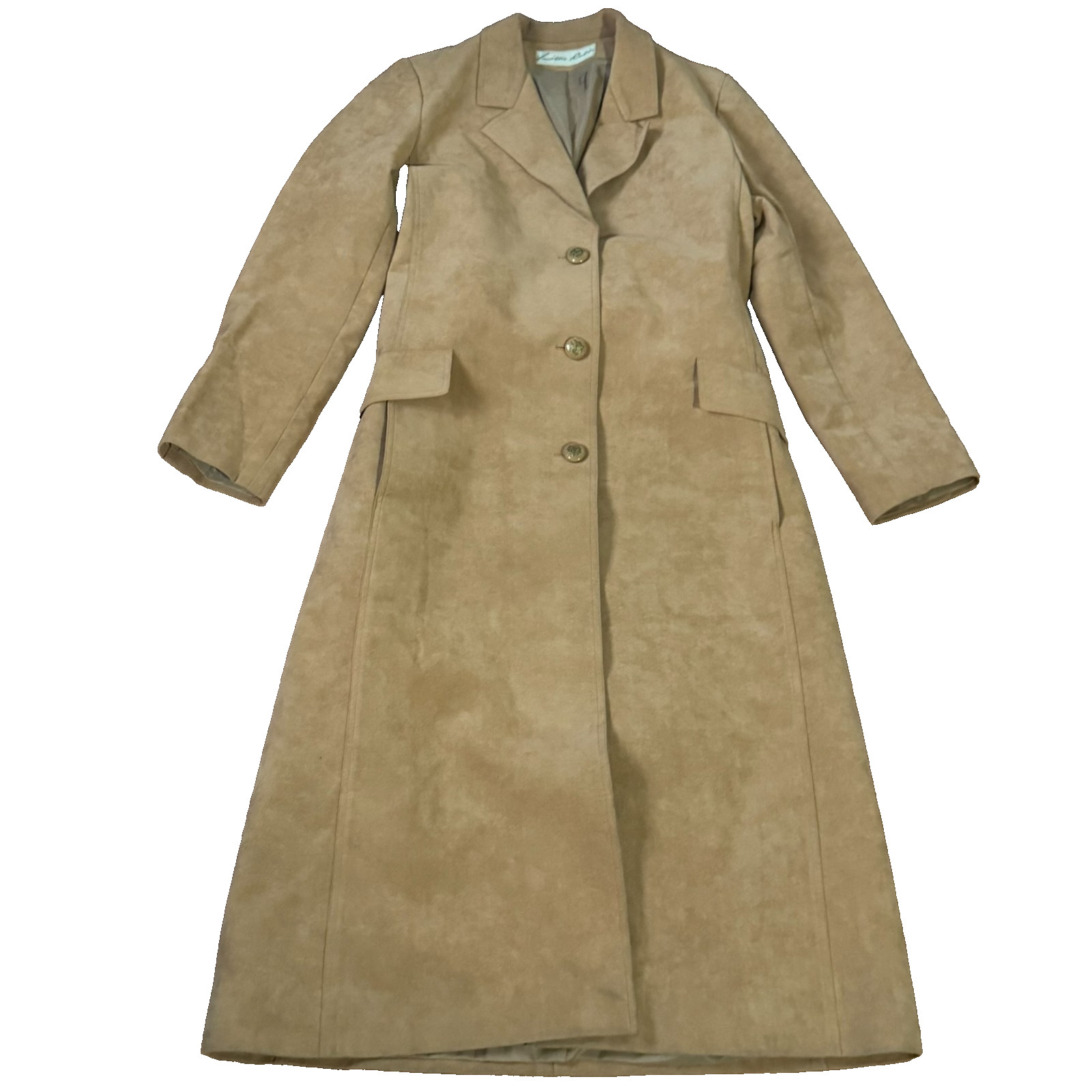 VTG Lillie Rubin Suede Coat Size S Beige Tan Leather Open Union Made Belted Rare