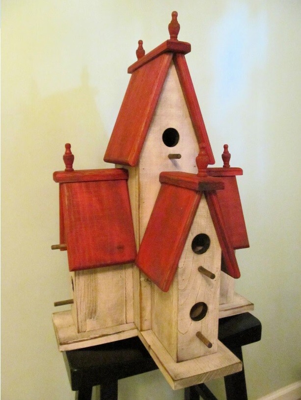 Large Red Manor Birdhouse Weathered Country Cottage Indoor Outdoor Distressed Large Red Manor Birdhouse Weathered Country Cottage Indoor Outdoor Distressed