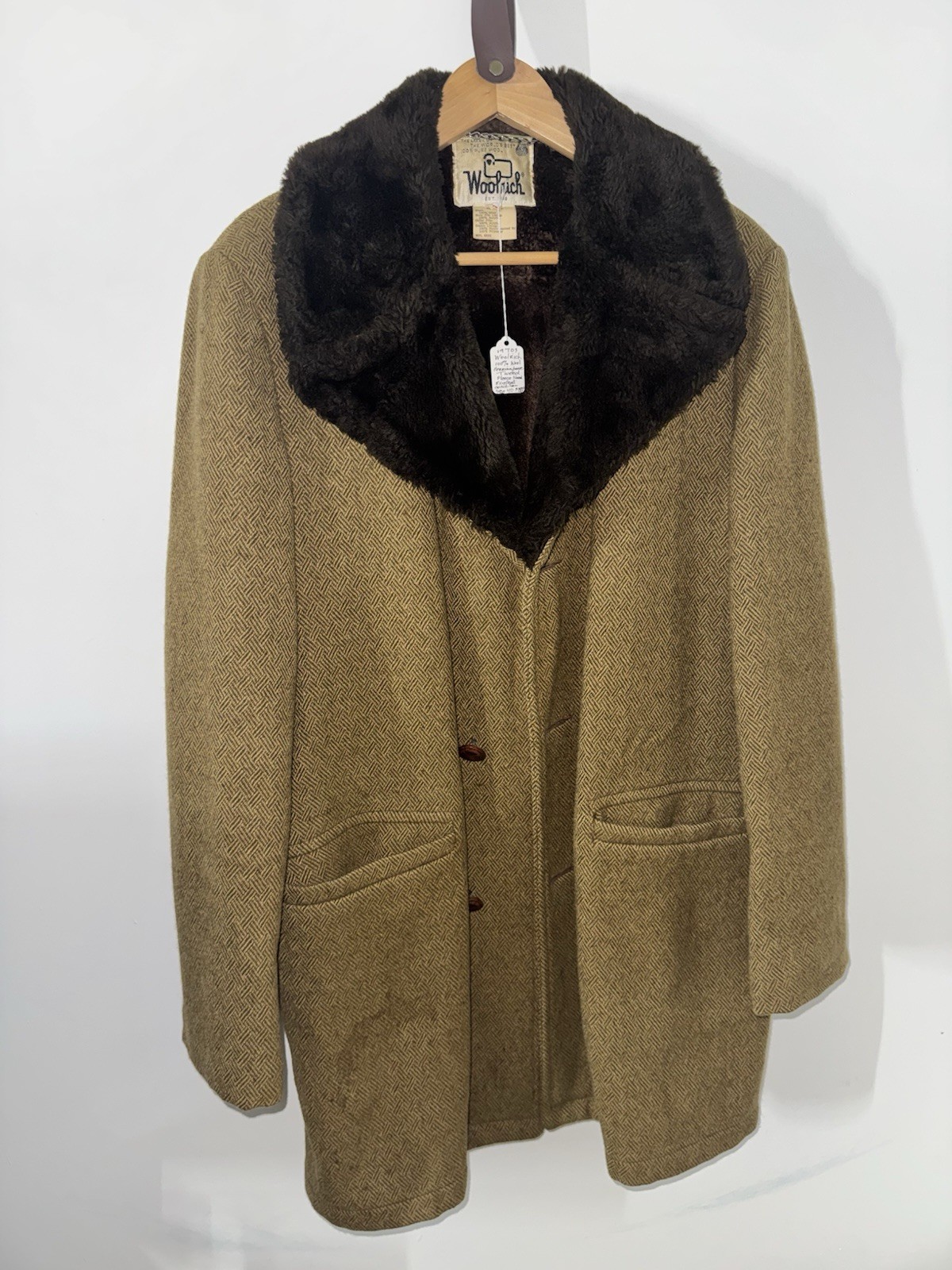 Woolrich Men\'s Vintage Wool Coat Tweed Fleece Lined