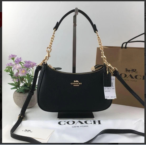 Best Offer CA209 TERI Shoulder Bag Hand Bag Black Refined Pebble Leather Outlet