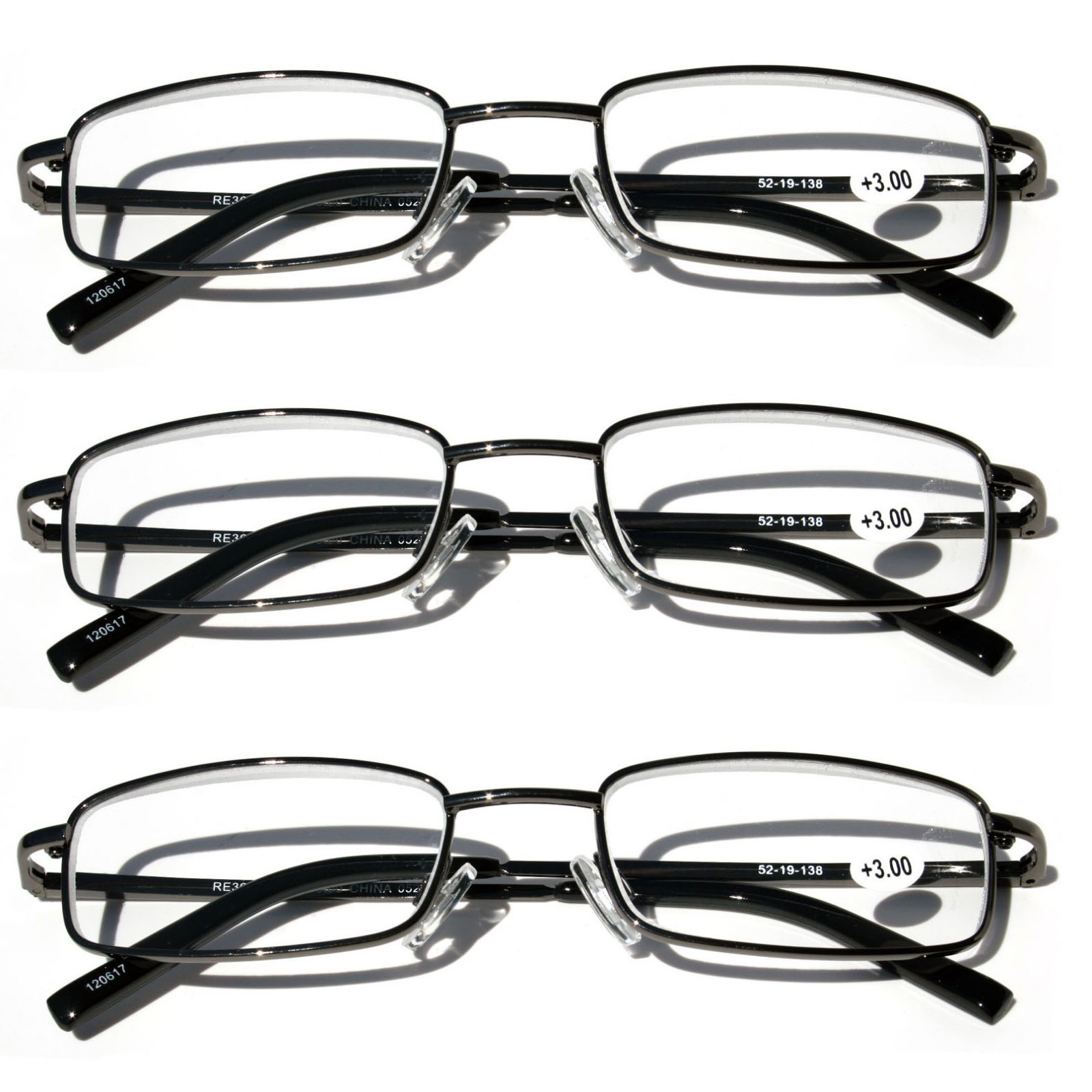 3 Pairs Slim Metal Rectangular Reading Glasses Spring Hinge High Power Reader 3 Pairs Slim Metal Rectangular Reading Glasses Spring Hinge High Power Reader
