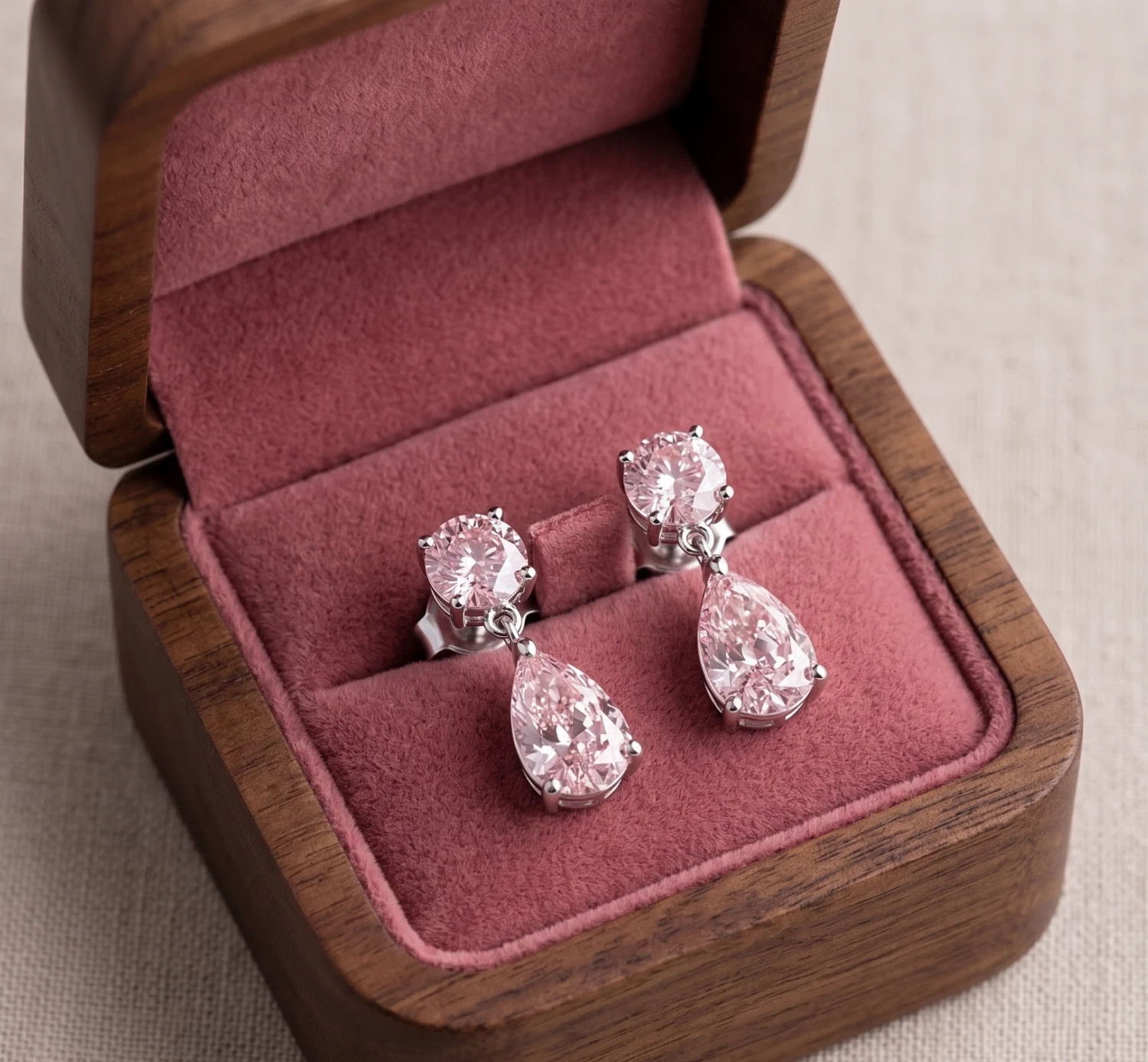 Rare 8.60 Ct Certified Pear & Round Pink Diamond Solitaire Studs In 925 Silver