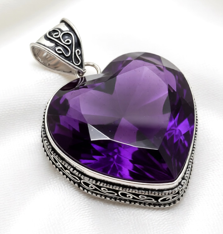 African Amethyst Heart Gemstone Handmade 925 Sterling Silver Jewelry Pendant 2\