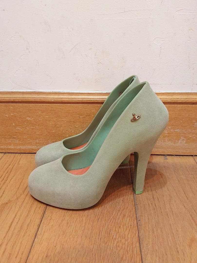 Rare Vivienne Westwood x Melissa Flocked Round Toe Pumps Black US5 EU35/36 JP22