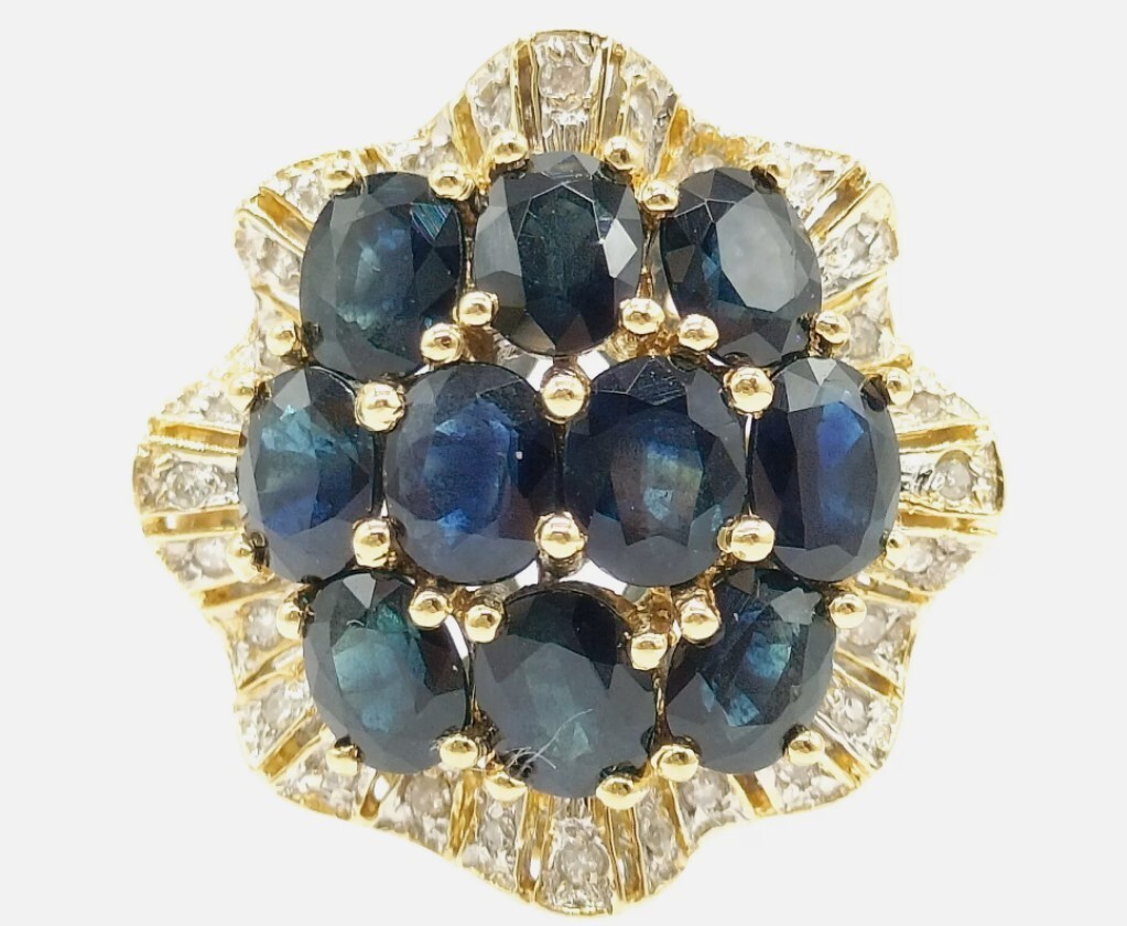 Vintage Genuine 5.32CT Sapphire / 0.14ct Diamond Ring 18k Yellow Gold - 6 1/4