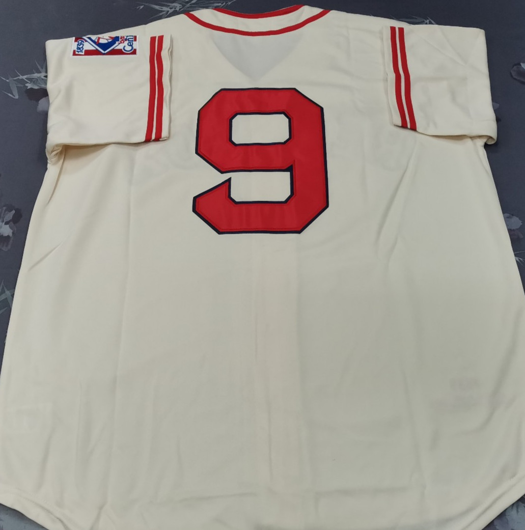 VINTAGE Ted Williams #9 BOS Red Sox Throwback Cream Sewn Stitched Jersey.