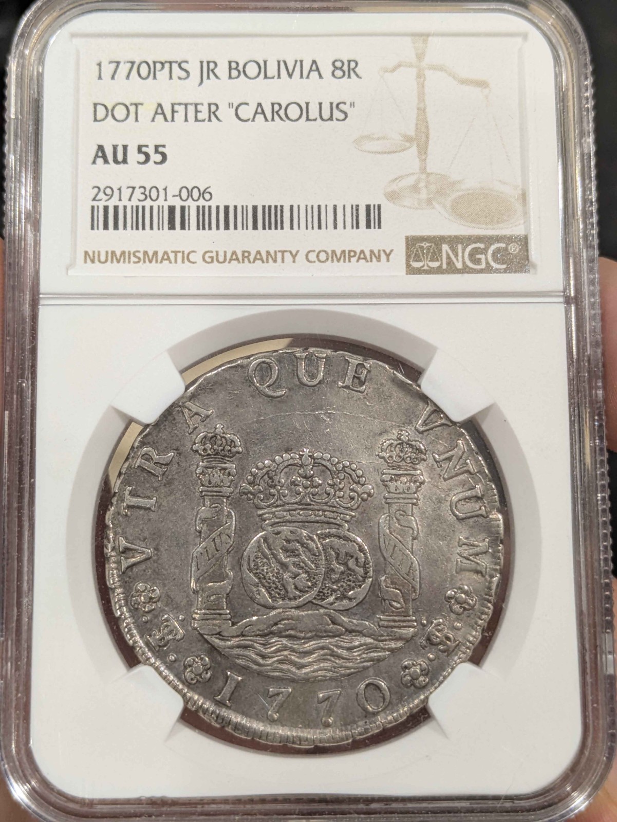 Bolivia: Charles III 8 Reales 1770 PTS-JR AU55 NGC