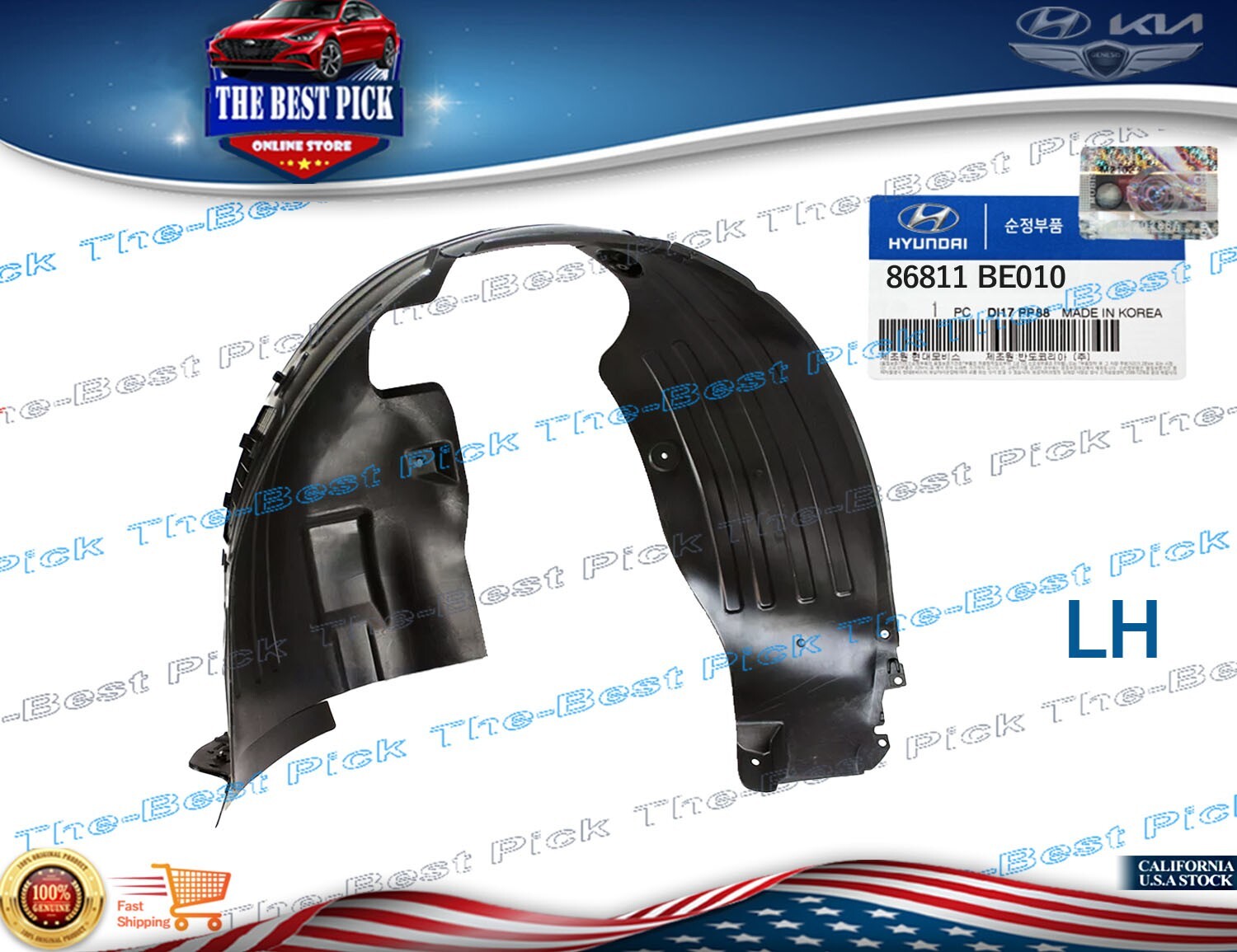 ⭐GENUINE⭐ FRONT Fender Liner Left DRIVER ⭐OEM⭐ Hyundai Kona 2024-2025 86811BE010