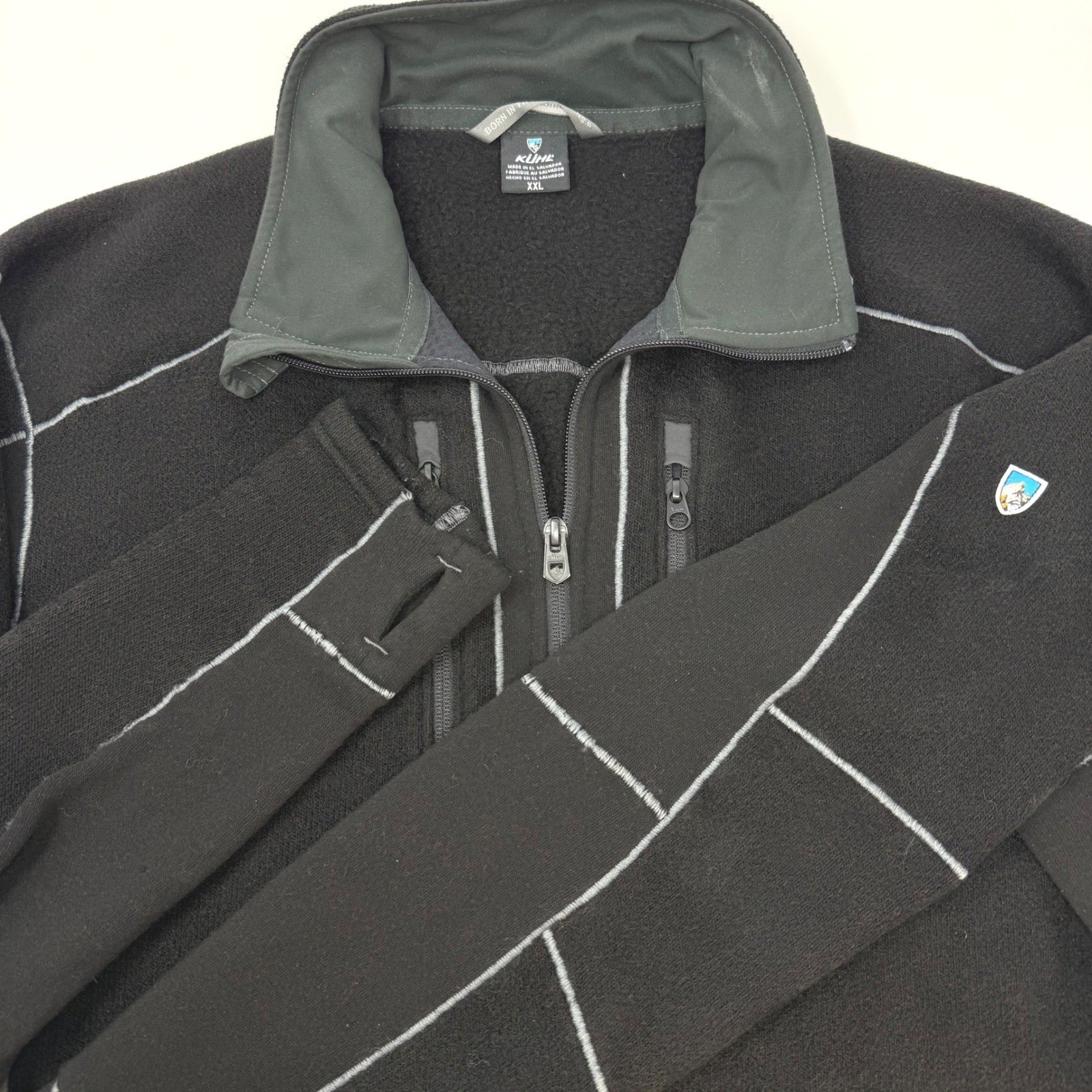 Kuhl Revel Full Zip Fleece Jacket Mens XXL Black Gray Contrast Stitch Thumbholes