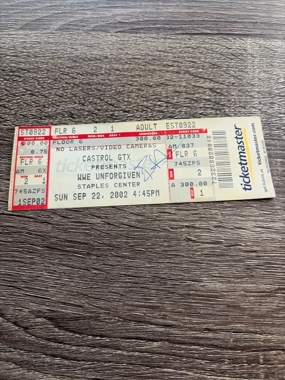 2002 Signed Kurt Angle WWE Unforgiven Staples Center 9/22 Ticket
