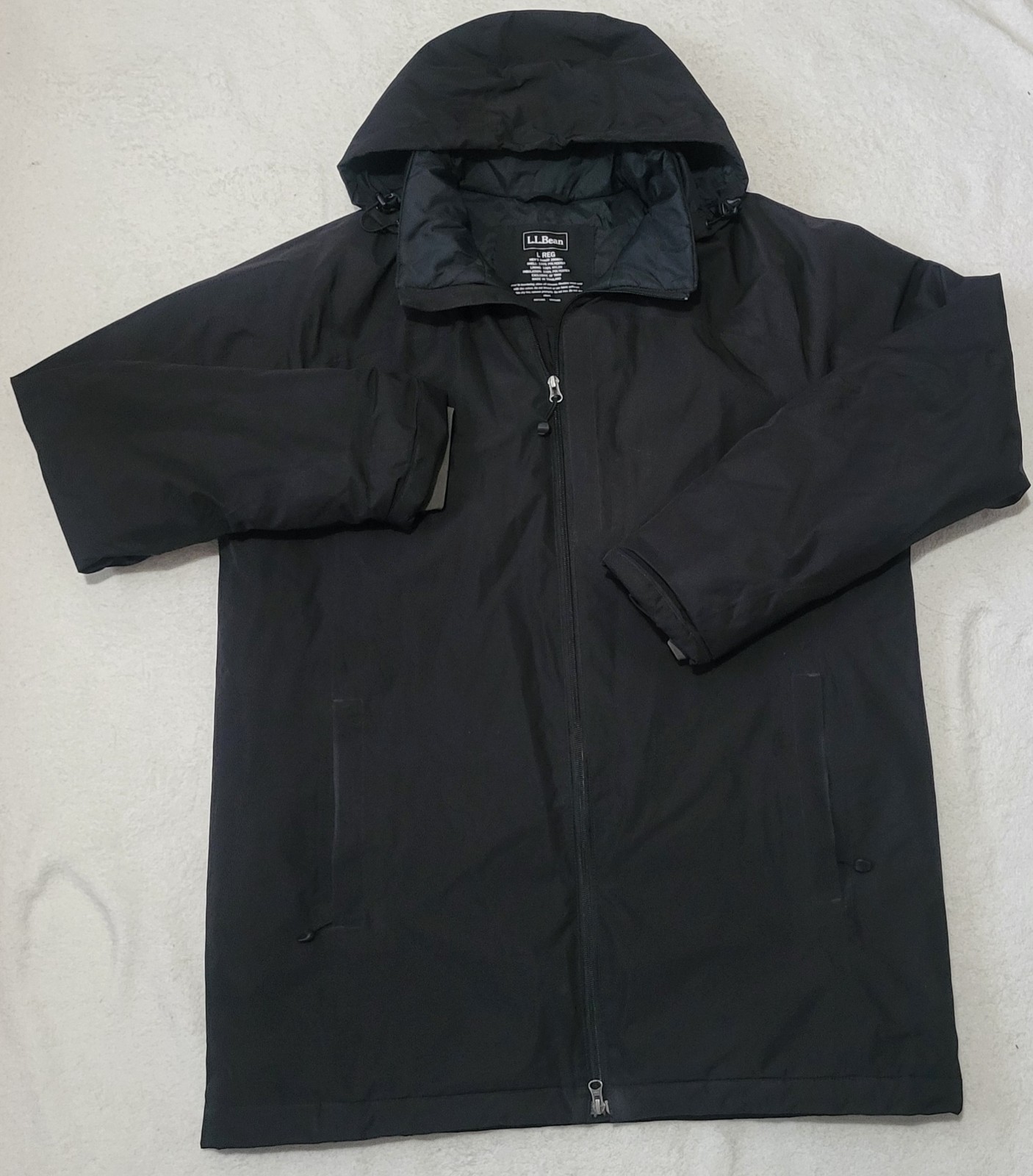 L.L.Bean Men\'s L Reg Primaloft Hooded Parka Coat Black 290690 Pockets Full Zip L.L.Bean Men\'s L Reg Primaloft Hooded Parka Coat Black 290690 Pockets Full Zip