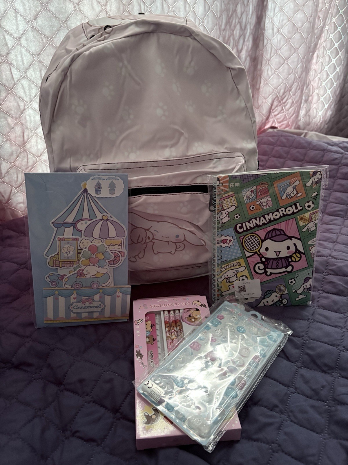 Cinnamoroll Pink Backpack Bag w/ Stationery Lot Notebook Set Sticker Sheet Cinnamoroll Pink Backpack Bag w/ Stationery Lot Notebook Set Sticker Sheet