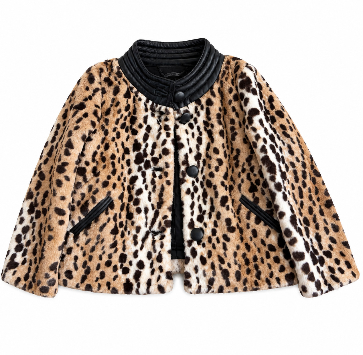 [NEW] SEE BY CHLOE Short Coat Jacket Leather Leopard Pattern Black Size 40
