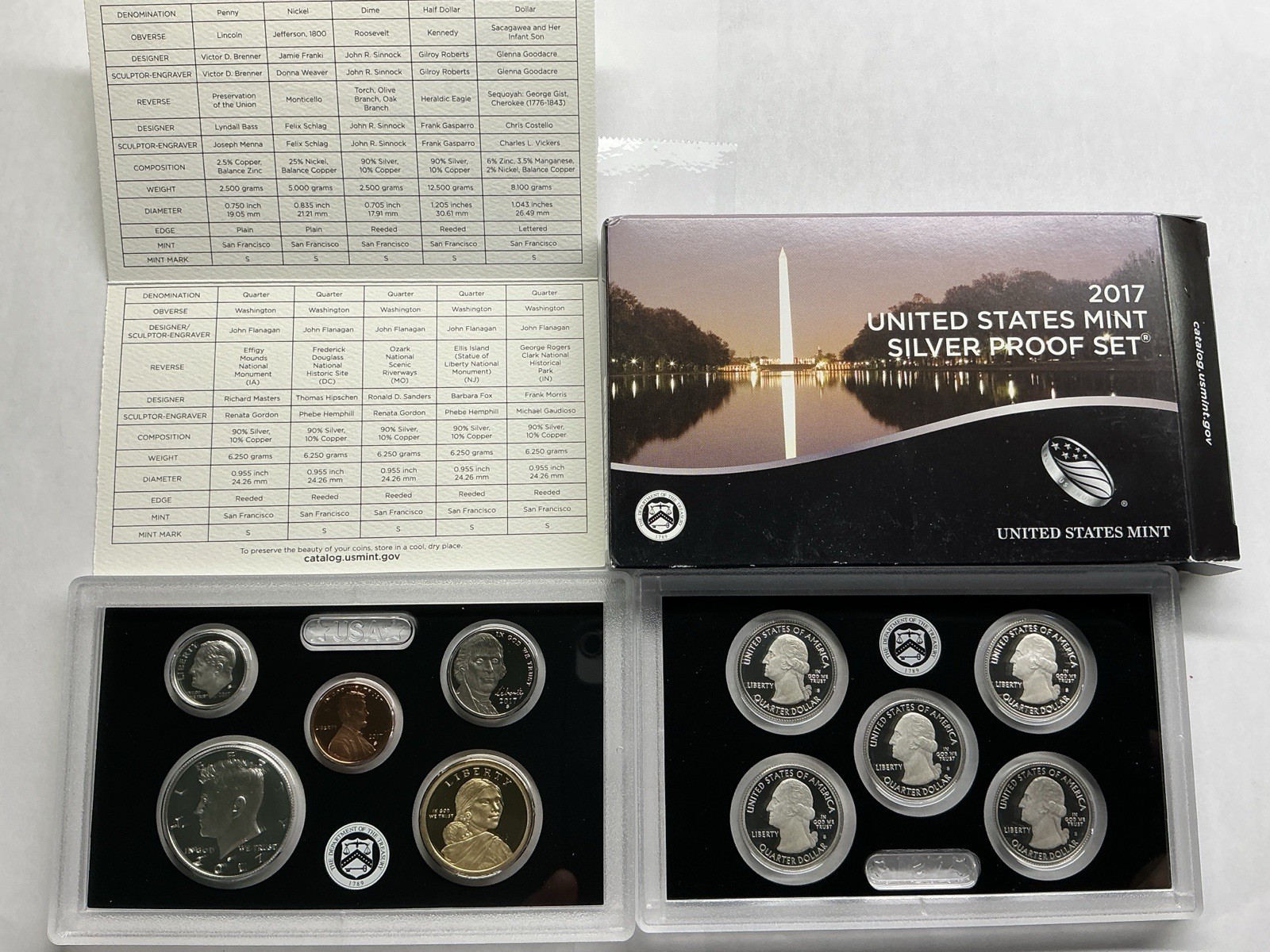 2017-S US Mint .999 Silver Proof Set w/COA & Box 10 Coins 080826 08ik