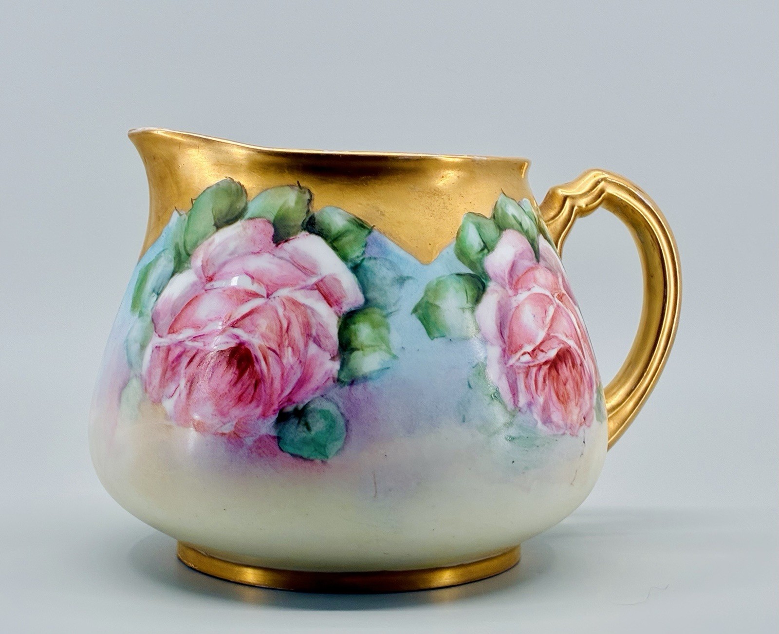 Antique JPL Jean Pouyat Limoges Hand Painted Roses Gold Gilt Pitcher c1900