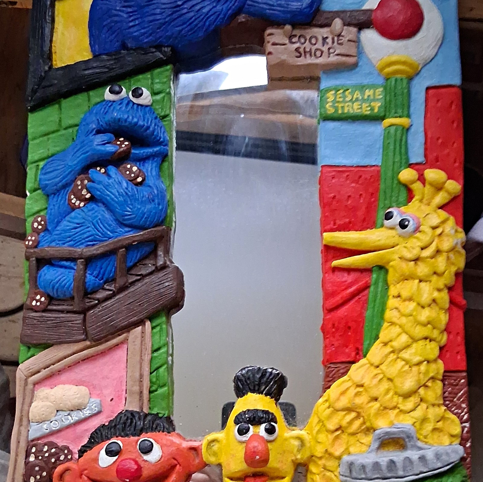 Vintage 1970s Sesame Street Hand painted Wall Mirror