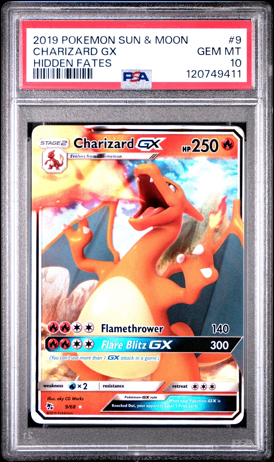 2019 Pokemon Sun & Moon Hidden Fates #9 Charizard GX Hidden Fates PSA 10