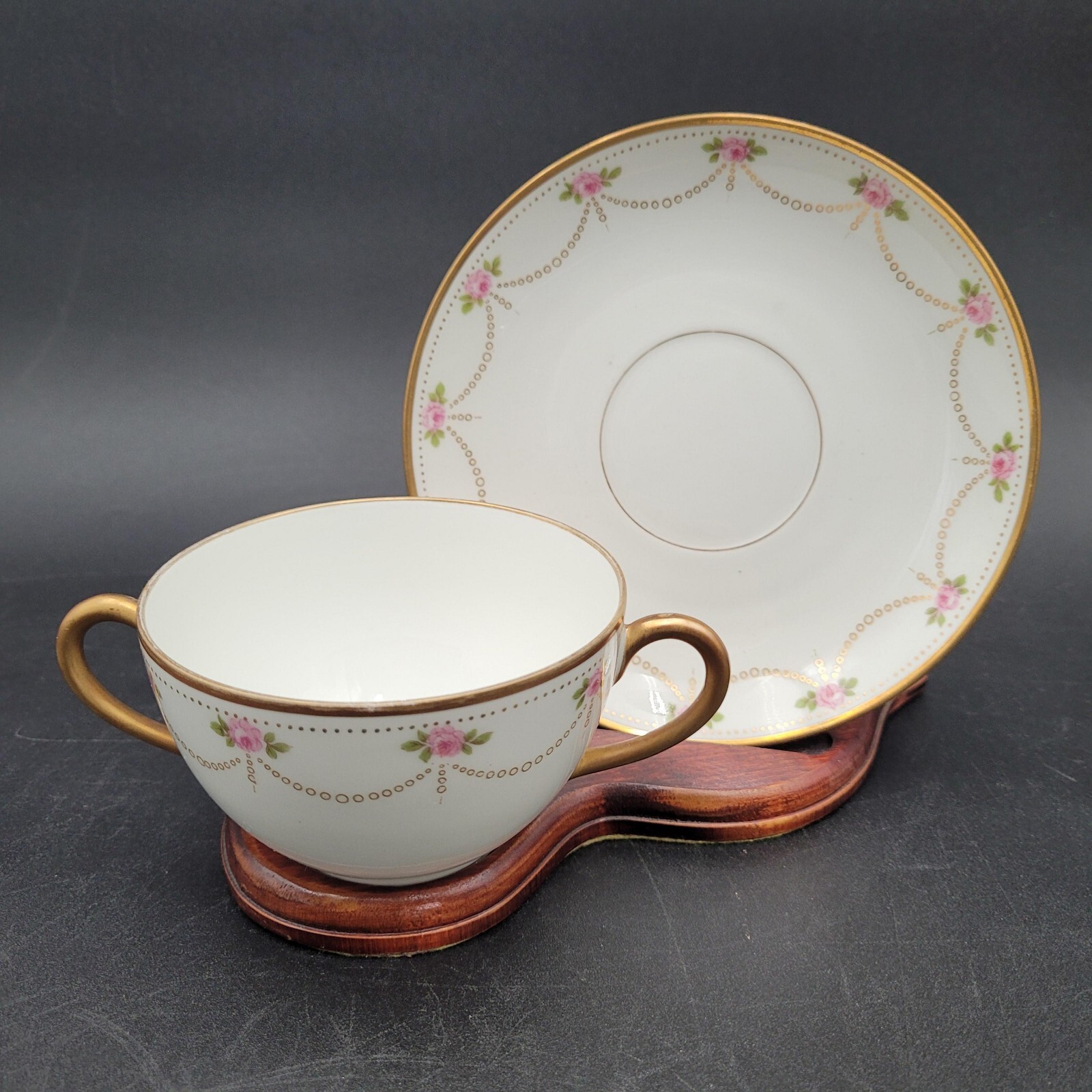 Antique c1900-1914 Bernardaud & Co Limoges Flat Bouillon Cup & Saucer BER126 Antique c1900-1914 Bernardaud & Co Limoges Flat Bouillon Cup & Saucer BER126