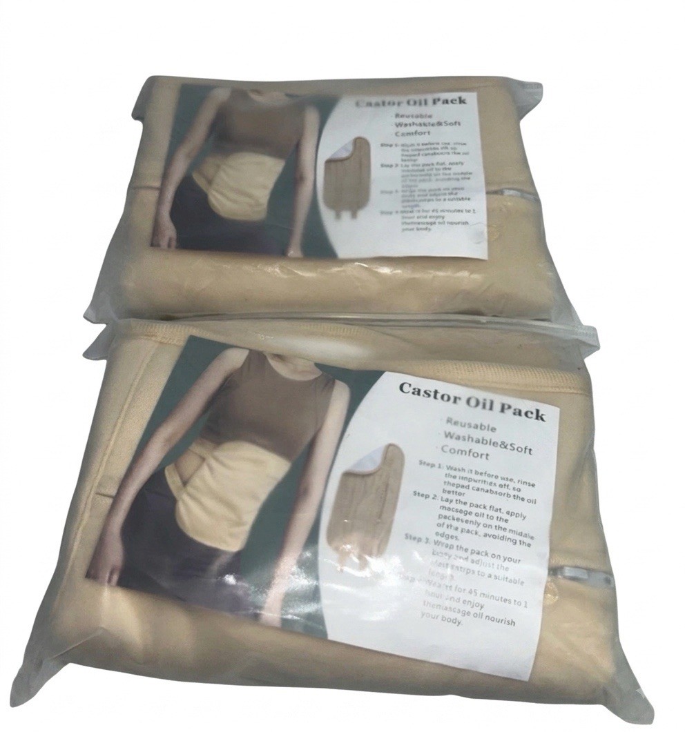2 New Castor Oil Pack, Reusable, Washable, Soft 
