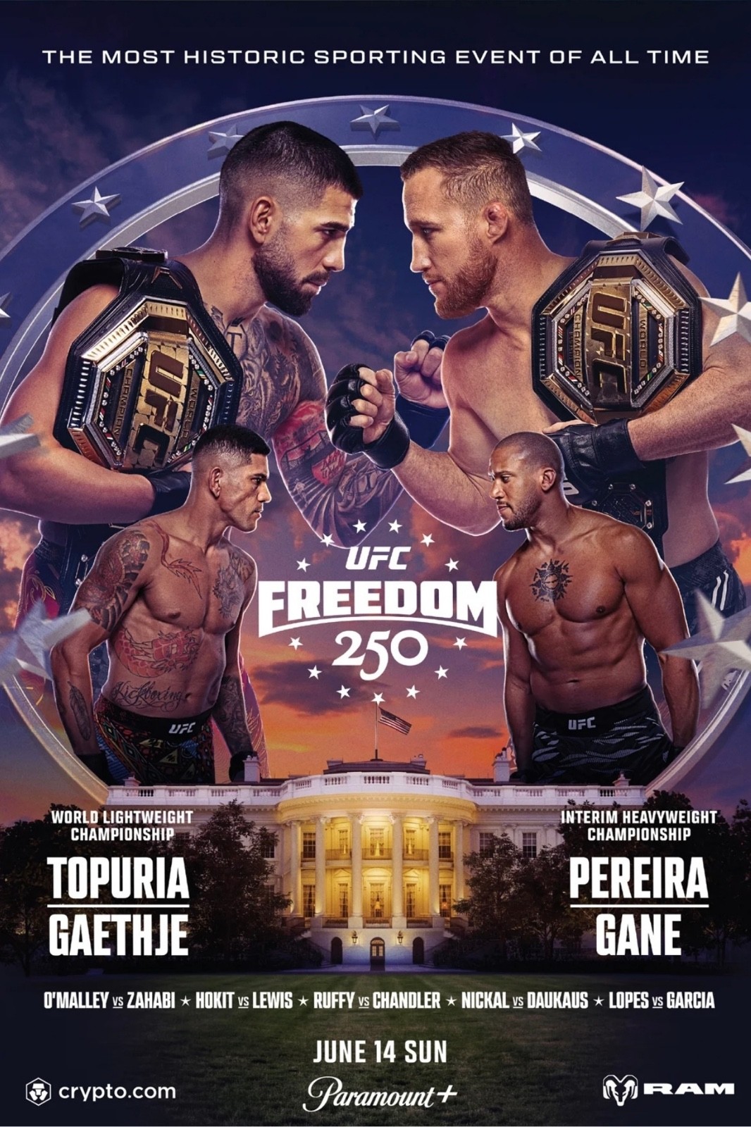 UFC Freedom 250 Topuria Vs. Gaethje 12x18 Fight Poster Reprint