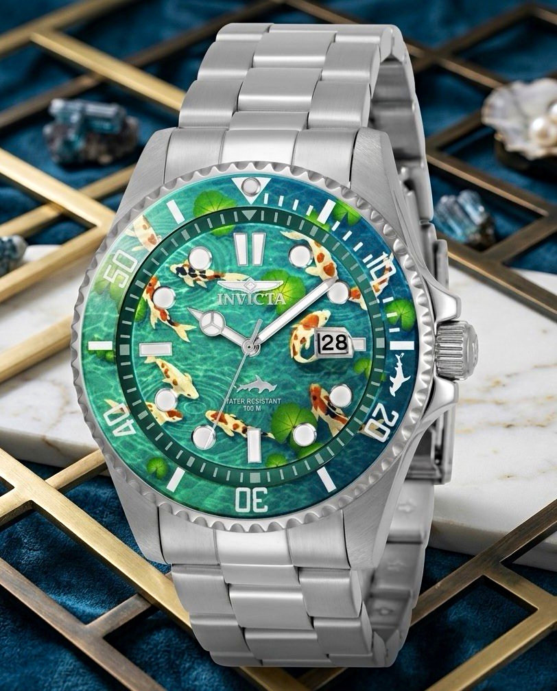 Invicta Pro Diver ‘Visions from Above’ Men 43MM Luxury Koi Fish Pond Peace Watch