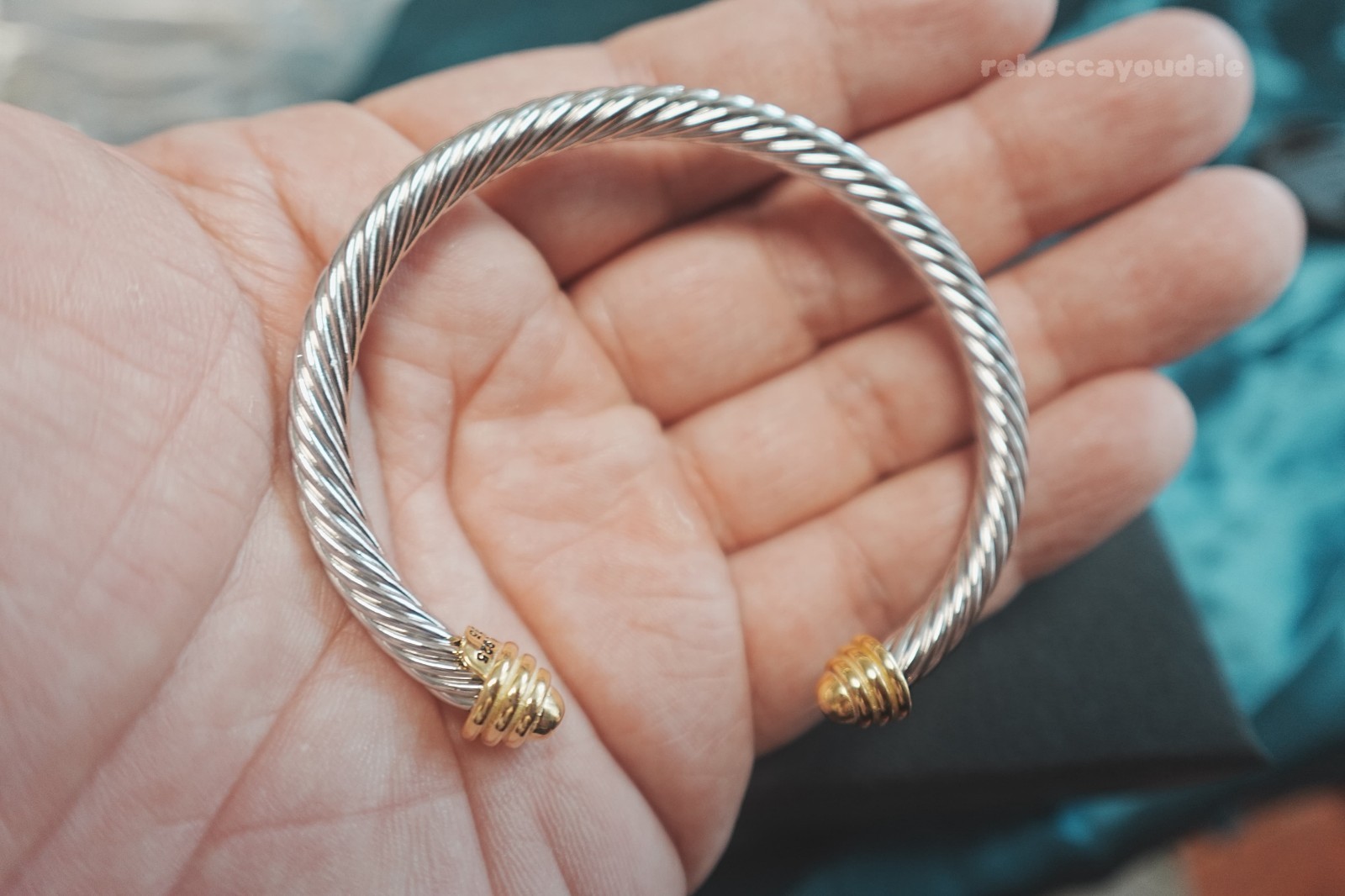 Gift4mm Classic CableDavdYurrmanSterling Silver BraceIet&18k Gold Dome BangIe