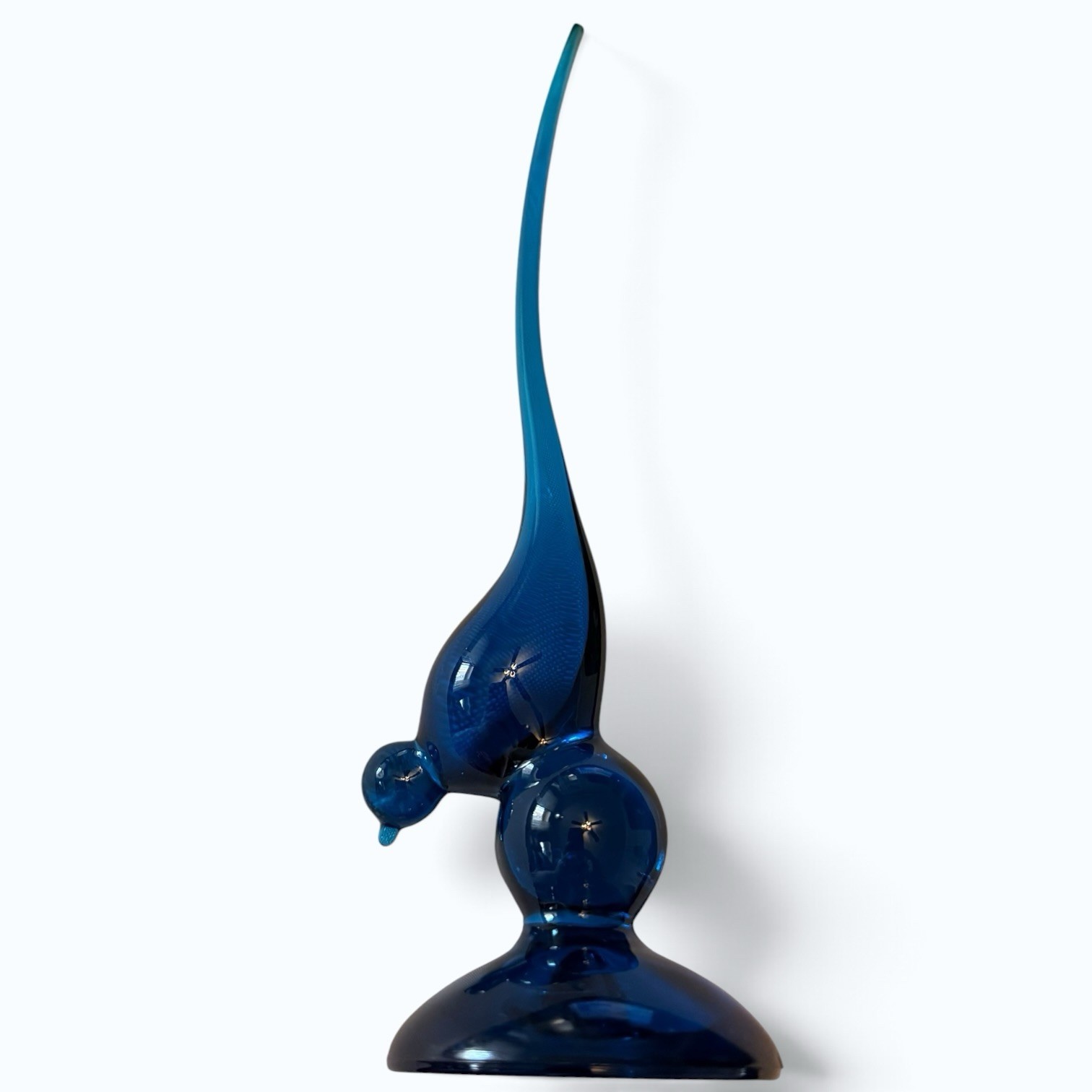 VTG MCM Viking Glass Epic Bluenique Long Tail Bird 10.8”