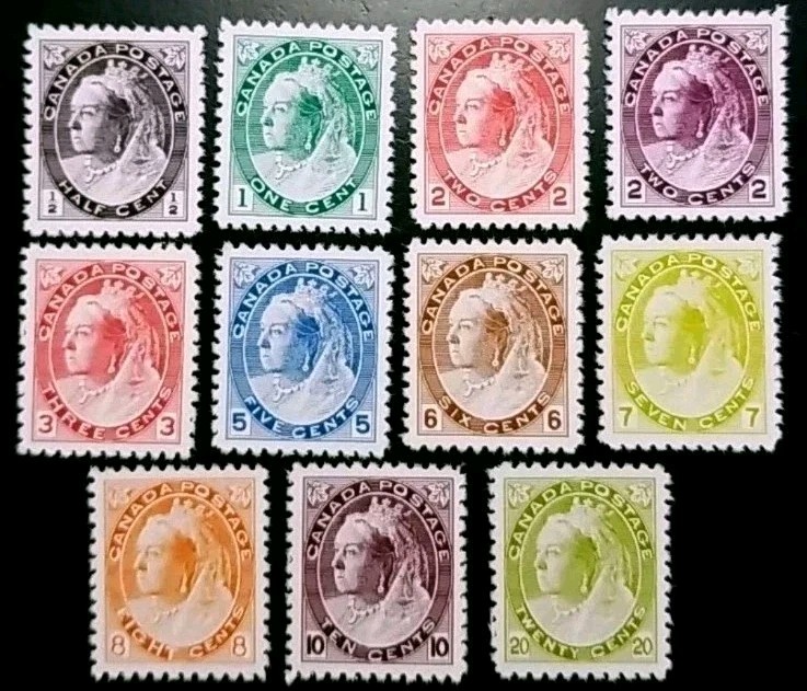 Canada #74-84 1898-1902 Queen Victoria Numerals Stamp Replica Set