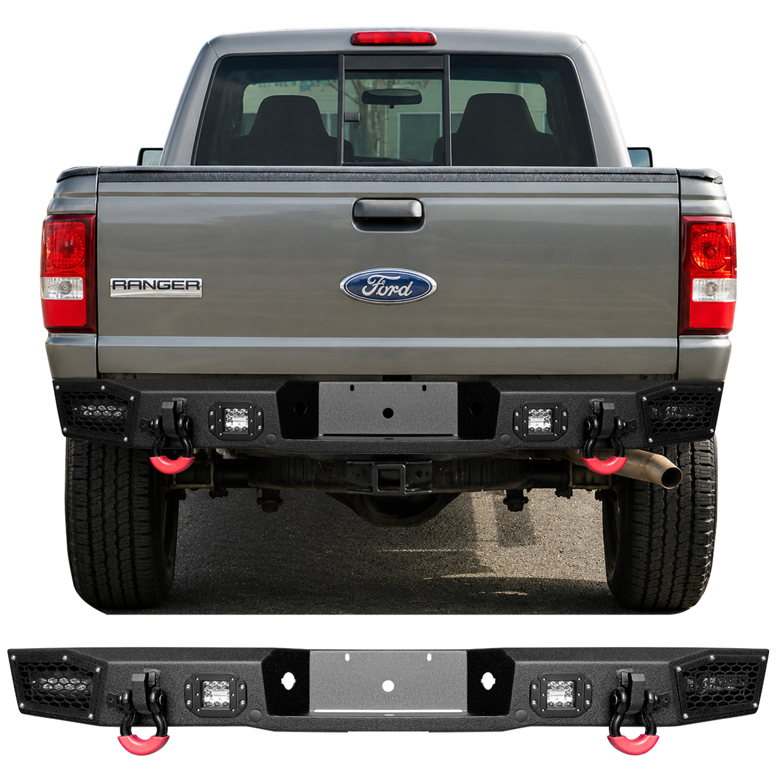 VIJAY Black Steel Rear Bumper W/LED Lights & D‑Rings For 1998‑2012 Ford Ranger