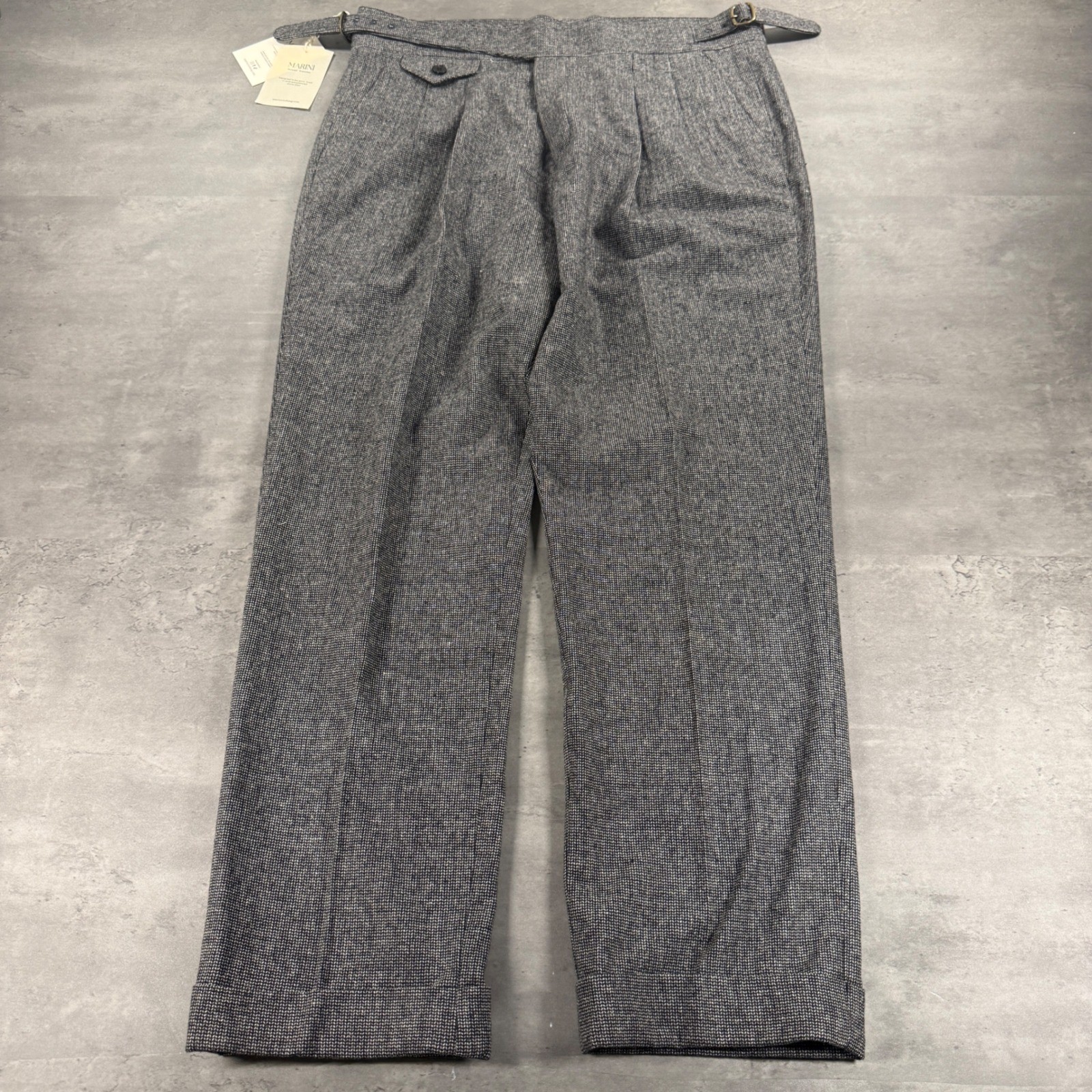 Marini Gurkha Trouser Pant 36 34x28 Wool Blend Pleated Side Adjuster Grey Black