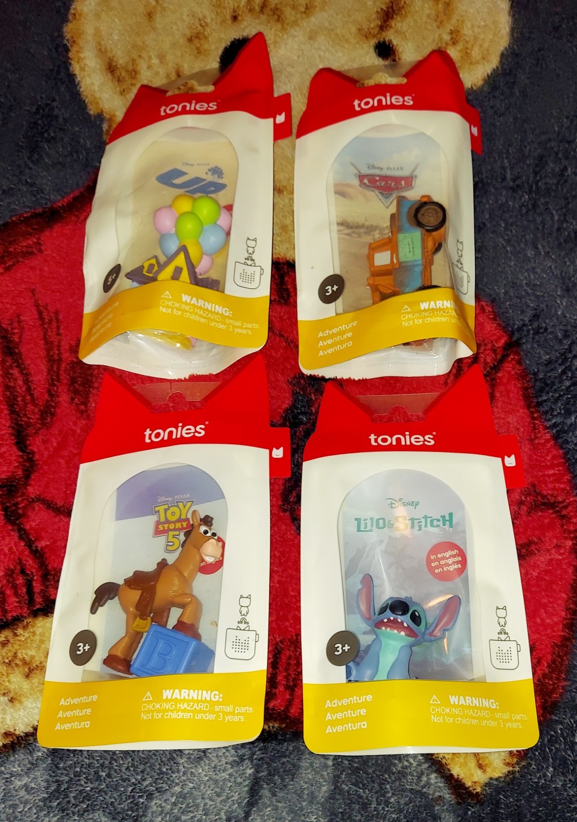 New TONIES Lot of 4 UP  CARS  TOY STORY 5  STITCH Audio Characters NEW & SEALED 