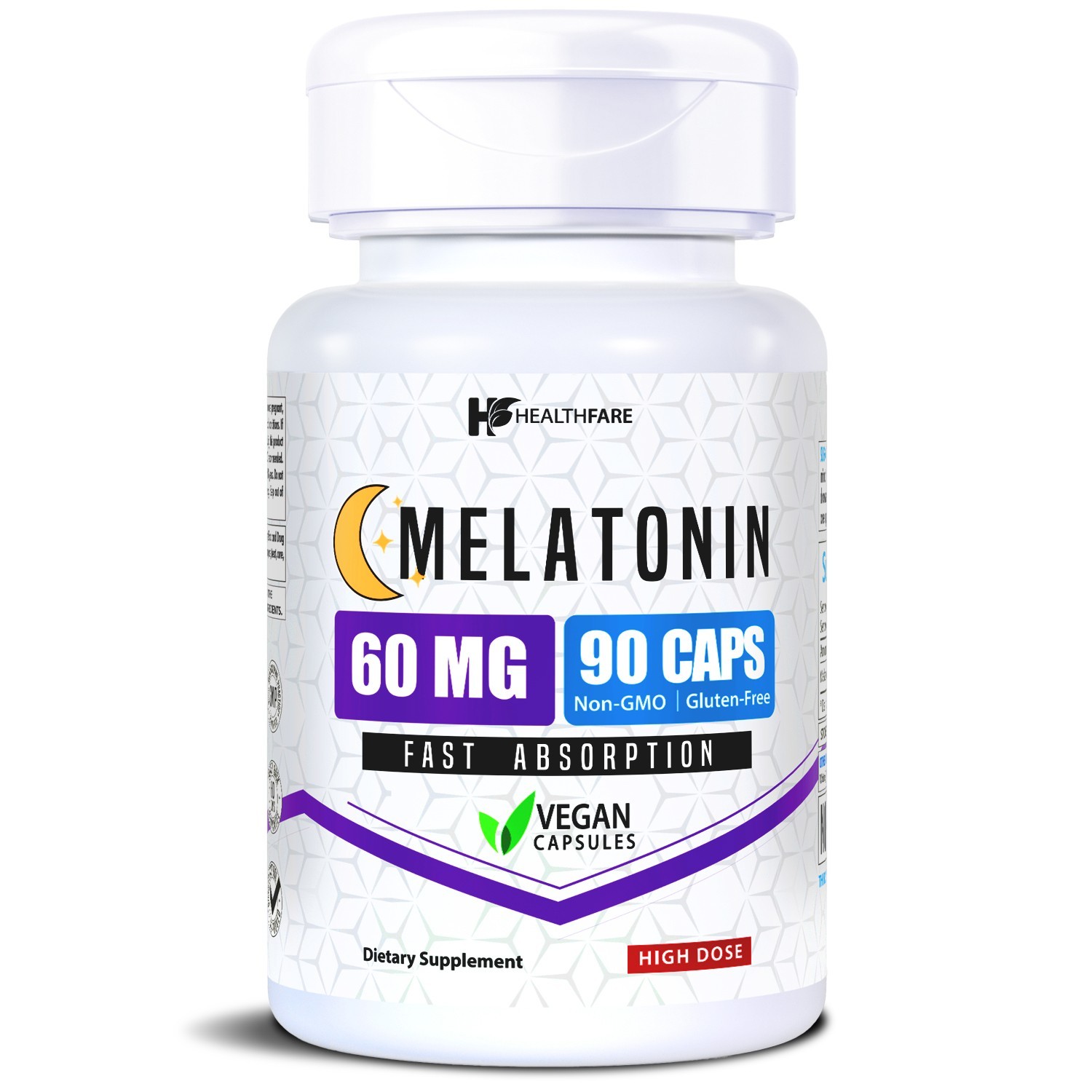 Healthfare Melatonin 60mg | 90 Caps Ultra Strength Fast Absorption Vegan Formula