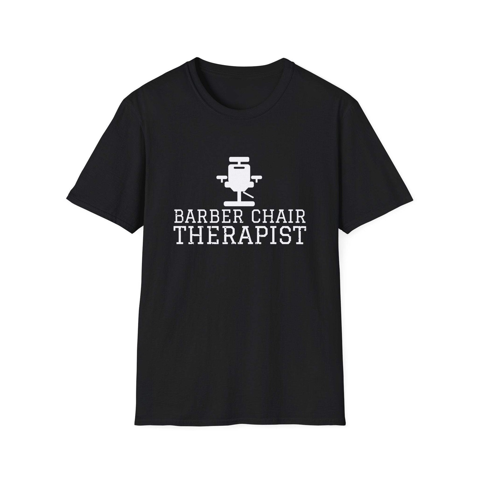 Barber Chair Therapist White Ink Tee