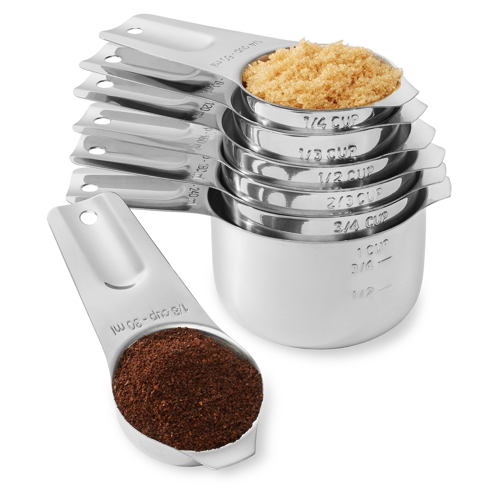 7pc Stainless Steel Measuring Cup Set for Dry Liquid Cooking Baking Ingredients 7pc Stainless Steel Measuring Cup Set for Dry Liquid Cooking Baking Ingredients