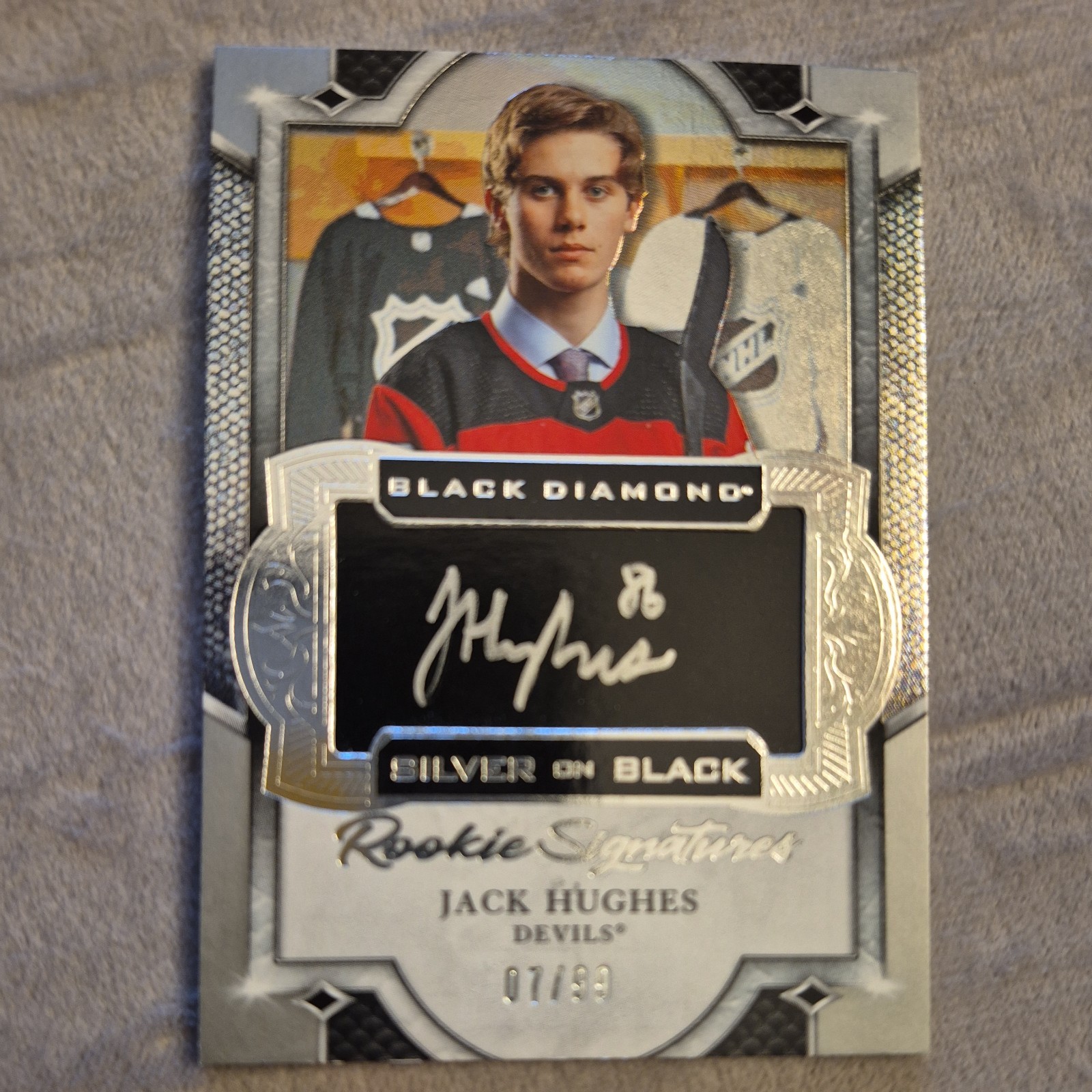 2019-20 Upper Deck Black Diamond - Silver/ Black Rookie Signatures Jack Hughes#7 2019-20 Upper Deck Black Diamond - Silver/ Black Rookie Signatures Jack Hughes#7