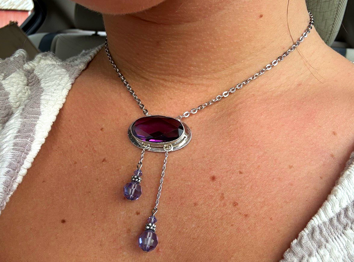 Antique sterling amethyst and lavender glass Edwardian lavaliere necklace Antique sterling amethyst and lavender glass Edwardian lavaliere necklace