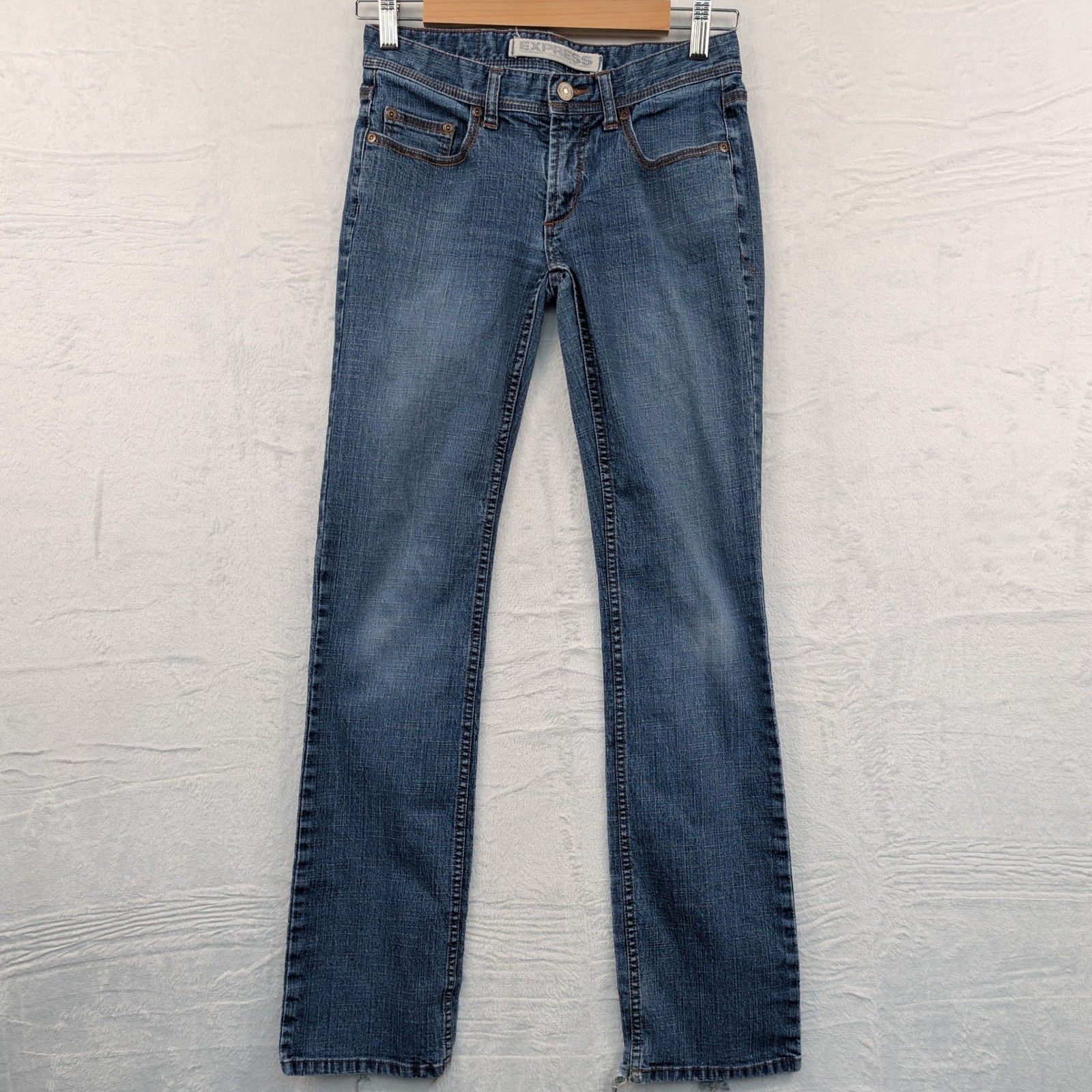 VTG Express Jeans Womens 29x32 Blue Slim Low Rise Bootcut Flare Indie Sleaze Y2K