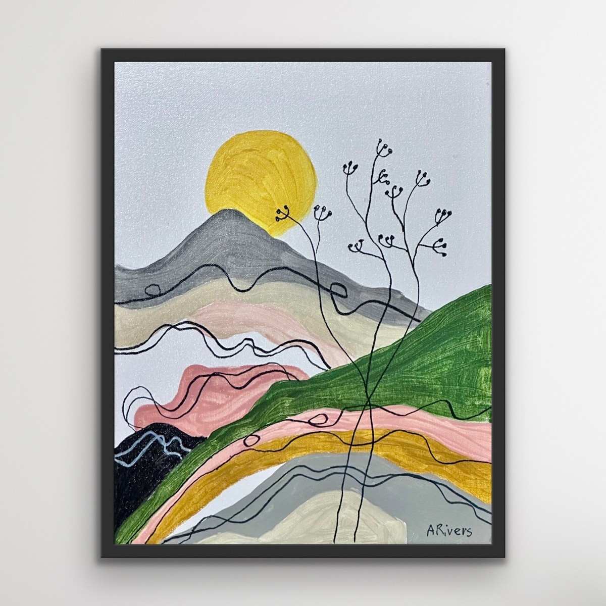 ARivers Modern Abstract Art Mountain Landscape Painting 14x11 Canvas Original