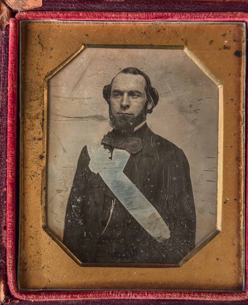 Early Sixth Plate Daguerreotype of Man with Sash Across His Chest