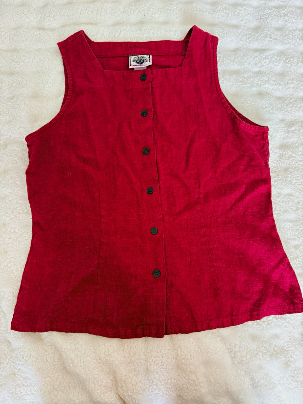 Vintage TomTom 100% Linen Button Front Vest Top Raspberry Red Made in USA M