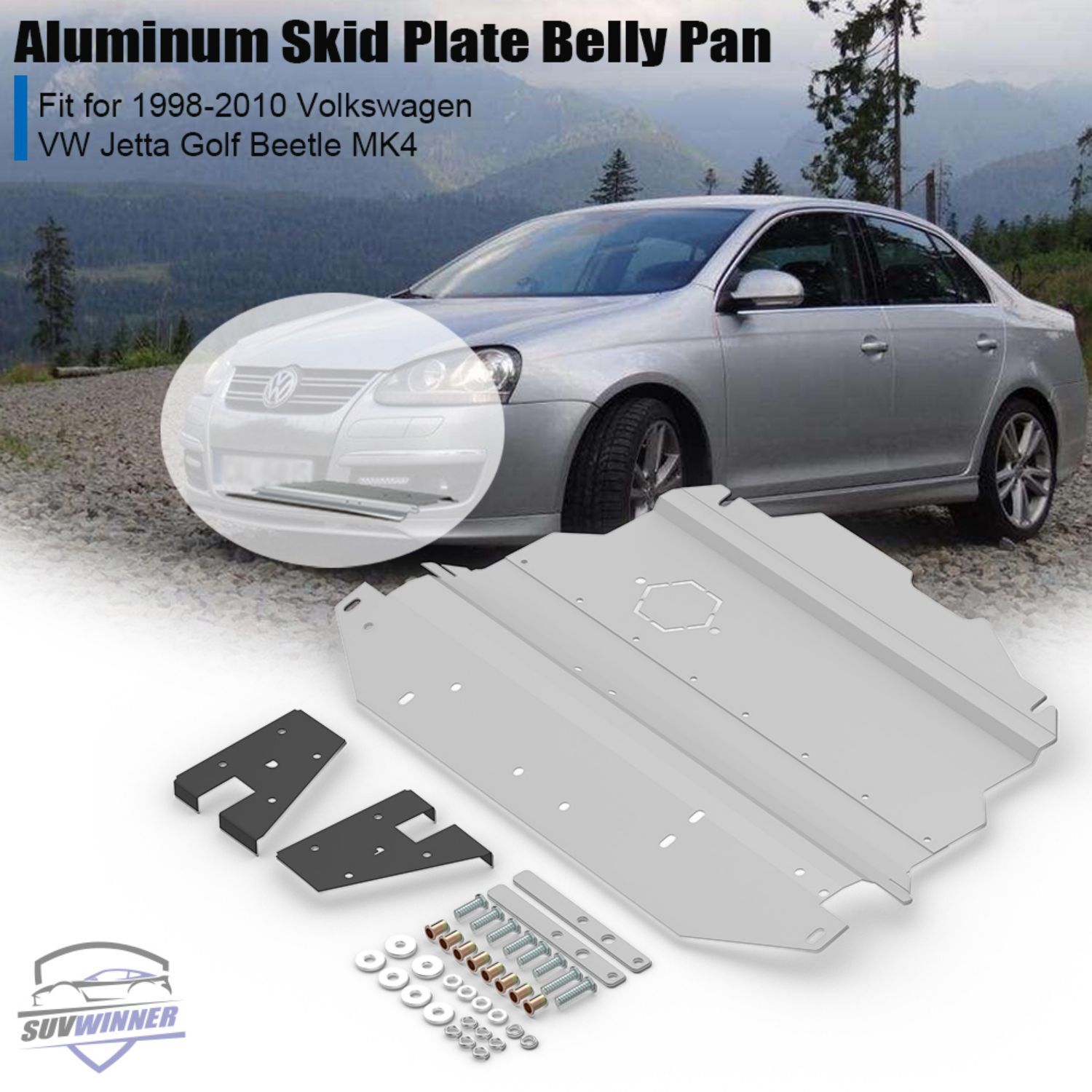 Aluminum Skid Plate Belly Pan For 99-10 VW Volkswagen Golf Jetta MK4 New Beetle